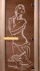 Дверь бан. DW 2000*800 кор. ольха-липа, БРОНЗА с рис. Искушение, (00096)