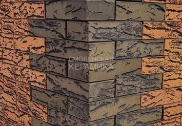Кирпич облицовочный СТРОМА, 1,4НФ Лава кора дуба инкруст. 5