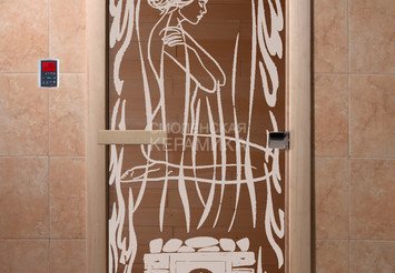 Дверь бан. DW 1900*700 кор. ольха-липа, БРОНЗА МАТОВОЕ с рис. Волшебный пар, левая (1492) 1