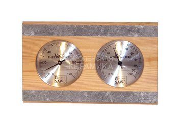 Термометр+гигрометр SAWO прямоугольный со стеклом и вставками из камня 255х155мм, кедр 282-THRD 1