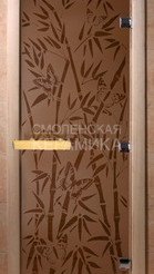 Дверь бан. DW 1900*700 кор. ольха-липа, БРОНЗА МАТОВОЕ с рис. Бамбук и бабочки (00057) 1